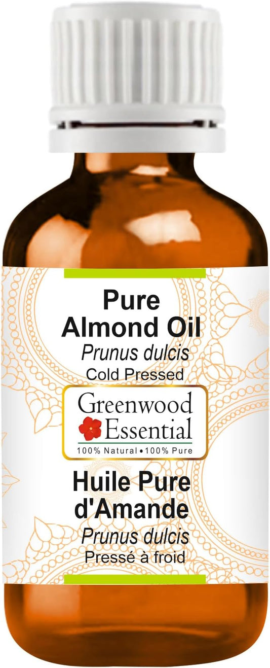 Greenwood Essential Almond Oil (Prunus dulcis) | Cold Pressed | Natural | Undiluted | for Diluting Essential Oils | for Hair, Skin & Massage | Men & Women | 50ml (1.69 oz)