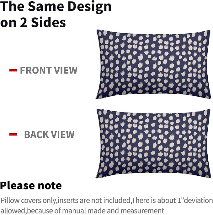 Navy Blue Cream Dots Lumbar Pillow Covers 12x20 Set of 2 Boho Design Polka Dot Print Throw Pillows Modern Outdoor Decorative Pillowcase Rectangle Linen Cushion Cases Decor for Sofa Couch Bed