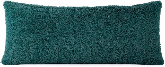 REAFORT PV Faux Fur Body Pillow Cover 21"x54", Hidden Zipper (Evergreen) | Ultra-soft long hair faux fur with a hidden zipper offers luxurious comfort and is machine washable for easy care.