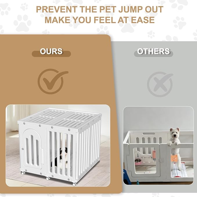 Dog Playpen with Door & Cover Top, Fence Panel Puppy Playpen, Room Dog Crate, Pet Playpen for Small & Medium Dogs, Puppy Play Pen for Indoors & Outdoor (35" L x 35" W x 30" H)