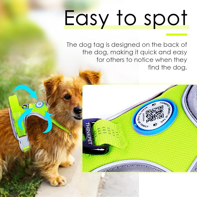 ThinkPet No Pull Harness Breathable Sport Harness with QR Code Dog Tag Reflective Dog Harnesses Smart ID Tagwith Handle Adjustable for Medium Large Dogs Back/Front Clip for Easy Control XL Green