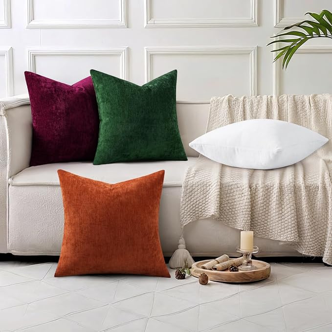 decorUhome Soft Chenille Burgundy Throw Pillow Covers 18X18 Set of 2 | Decorative Fall Couch Pillow Covers Solid Dyed Accent Modern Farmhouse Neutral Square Pillow Cases for Sofa