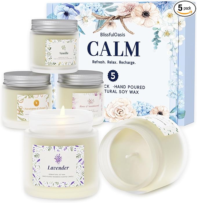BlissfulOasis Scented Candles, Long-Lasting Candles for Home Scented, 5 Pack Candle Set, Candles for Women, Natural & Safe Ingredients, Candle Set for Birthday, Valentine's Day Scented Candles for Her