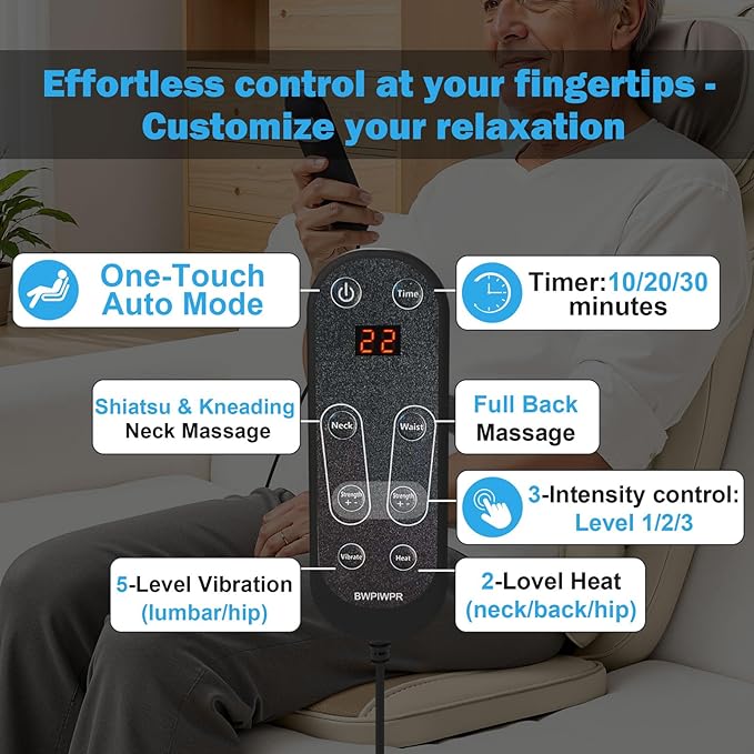 Shiatsu Massage Cushion with Heat for Neck and Back - 4D Kneading, Vibration and Dual-Neck Design, Adjustable Intensity and Height, Help with Muscle Stiffness, for Office Chair, Home, Beige