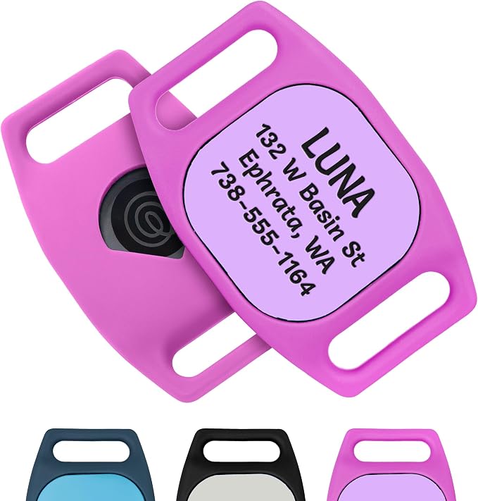 GoTags Dog Collar Holder for Life360 Tile Tracker, Personalized Tag Case for Dog Collar, Up to 4 Lines of Custom Text, Slide On Nameplate for GPS Dog Tracker, Compatible with iOS Android (Tile, Large)