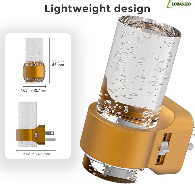L LOHAS LED Night Lights Plug into Wall, 4 Pack Mini Dimmable Night Light | Dusk-to-Dawn, Soft White/Cool White/Amber 3 Light Color, 0-100LM Adjustable Brightness, Bubble Nightlight for Hallway