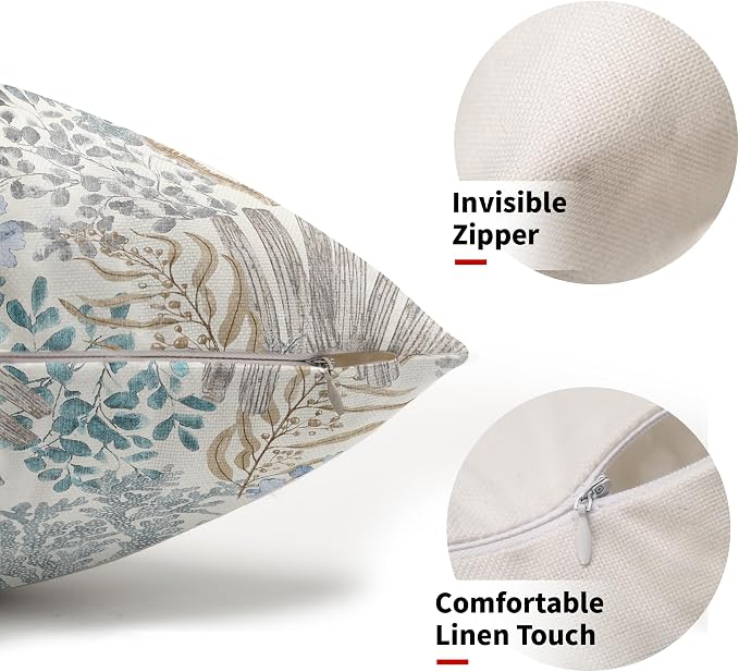 Nautical Coastal Coral Lumbar Pillow Covers 12x20 Inch Set of 2 Summer Ocean Beach Themed Decorative Pillow Cases Outdoor Linen Square Cushion Cover Farmhouse Decor for Bedroom Home Sofa Couch Bed