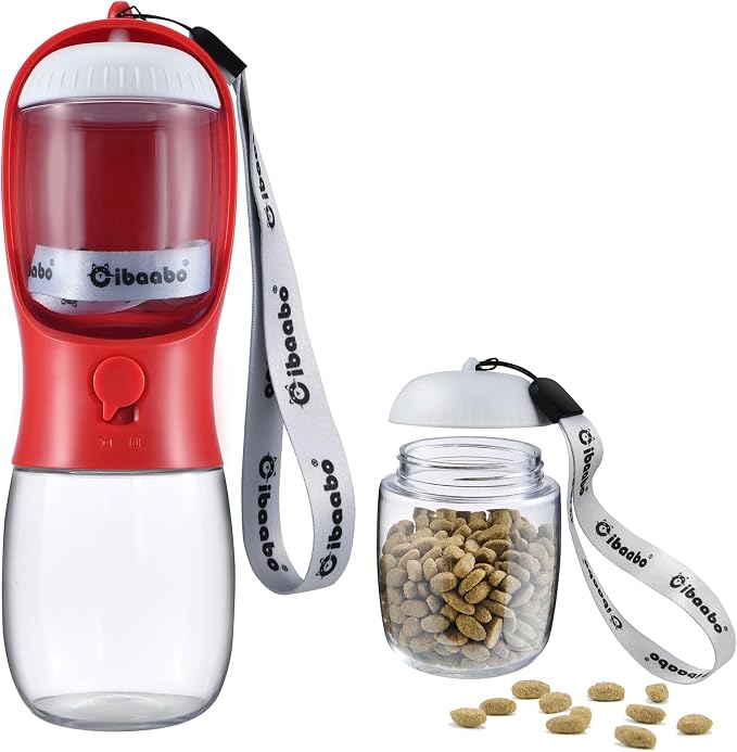 Cibaabo Dog Water Bottle Portable with Food Container & Filter for Travel | Feeding & Hydration | Travel Water Bowl | Portable Pet Dispenser | Dog Gifts | Puppy Essentials | for Hiking Camping Beach