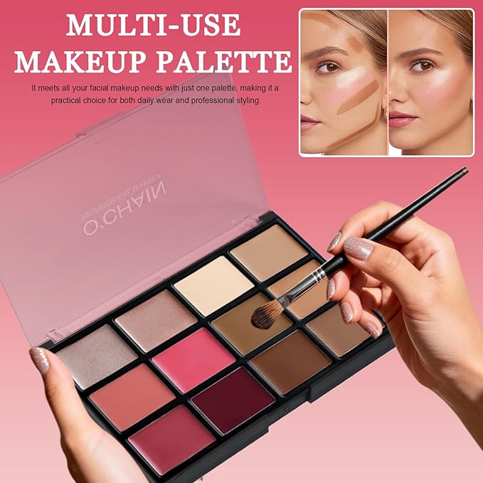 O'CHAIN 12 Colors Cream All in One Face Palette Set, Contour Blush Highlighter Makeup Palette Kit, Long Lasting, Beauty Gift for women, Ideal for Christmas Valentine's Day and Festival