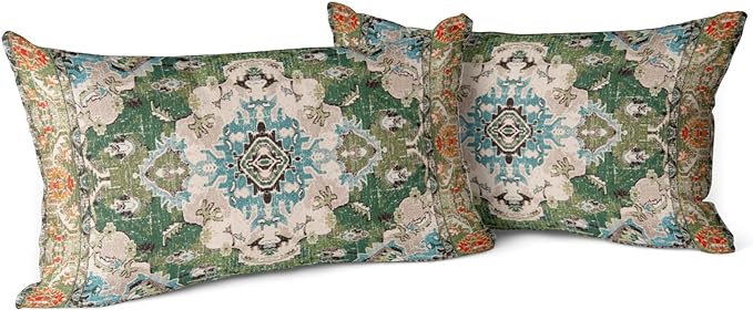 Snycler Boho Throw Pillow Covers 12x20 inch Set of 2 Boho Rug Carpet Double Sided Pattern Cotton Soft Pillow Case Cushion Cover Pillowcase for Couch Sofa Bed Decorative (Green)