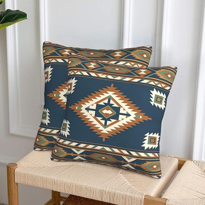 Aztec Southwestern Navy Blue Throw Pillow Covers 20x20 Set of 2 Western Boho Cushion Cases Home Decor