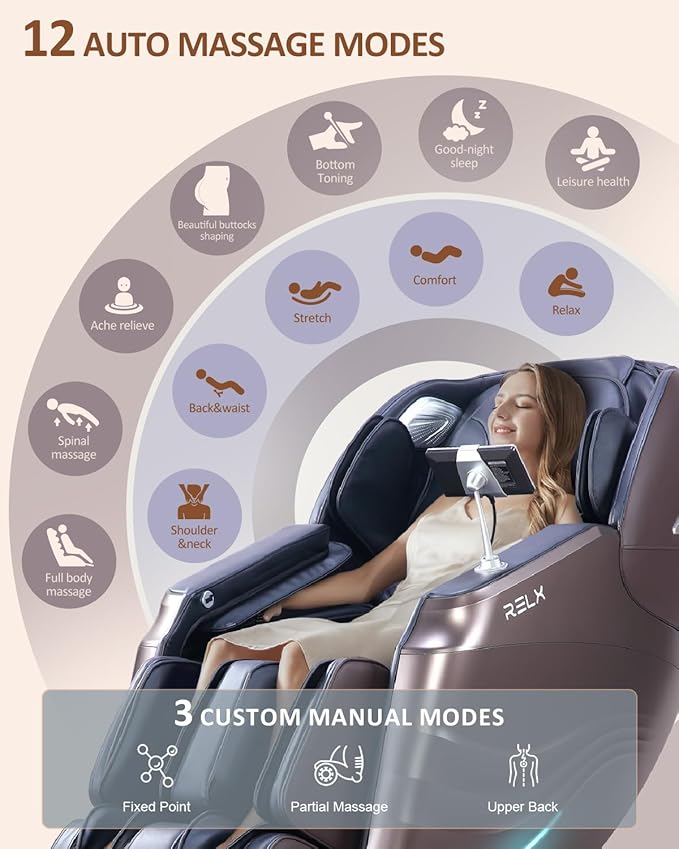 RELX 2025 Massage Chair Full Body, 15 Modes Zero Gravity SL-Track Shiatsu Massage Chair Built-in Heat System, Airbag Massage with Body Scan, Deep Yoga Stretch, Calfrest Extension and AI Control(Brown)