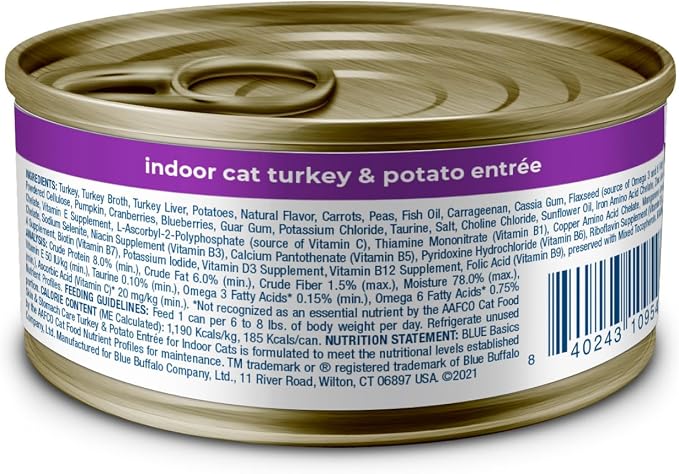 Blue Buffalo Basics Turkey Adult Grain-Free Wet Cat Food, 5.5 oz, 24 ct | Skin & Stomach Care, Real Turkey #1 Ingredient, Limited Ingredient Diet, Antioxidant-Rich LifeSource Bits, Skin & Coat Health