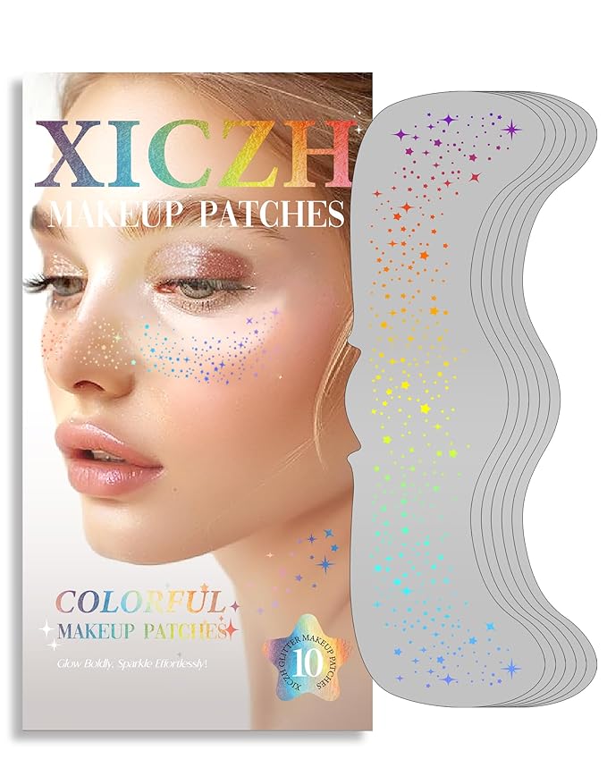 Makeup Patches, Holographic Multichrome Stickers Temporary Face Tattoos, Body Face Glitter for Women Girls, Country Concerts Singer Festival Rave Accessories (iridescent - 10 pcs)