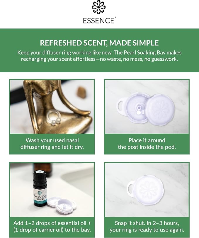Essence Pearl Travel Case | Bergamot Essential Oil | Aromatherapy Nasal Diffuser & Essential Oil Carrying Case | Refreshing Citrus Scent | Travel-Friendly Kit | White Pod