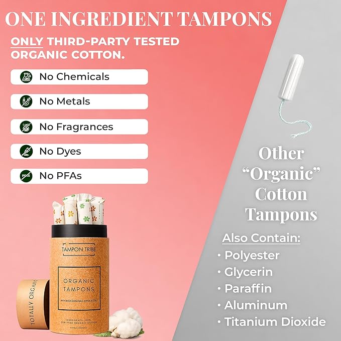 Tampon Tribe Super Organic Tampons for Women | 84 Non-Toxic Tampons | Natural 100% Organic Cotton, Hypoallergenic, Chemical and Metal-Free with Biodegradable Applicator | (84 Count - Super)