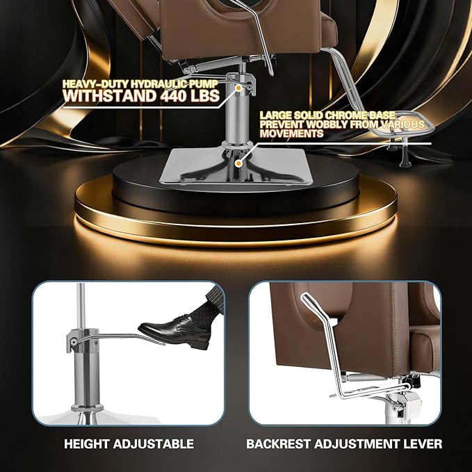 Heavy Duty Barber Chair, 360° Swivel Reclining Salon Chair for Hair Stylist, Height Adjustable Hydraulic Hairdressing Chair with Footrest for Barber Shop, Beauty Salon, Hairdressers