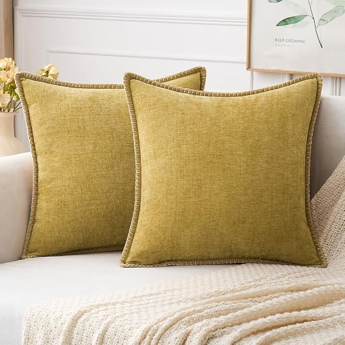 MIULEE Decorative Couch Throw Pillow Covers 20x20 Inch Mustard Yellow | Farmhouse Pillow Covers with Stitched Edge, Soft Chenille Cushion Cases, for Sofa Bed Living Room Home Decor