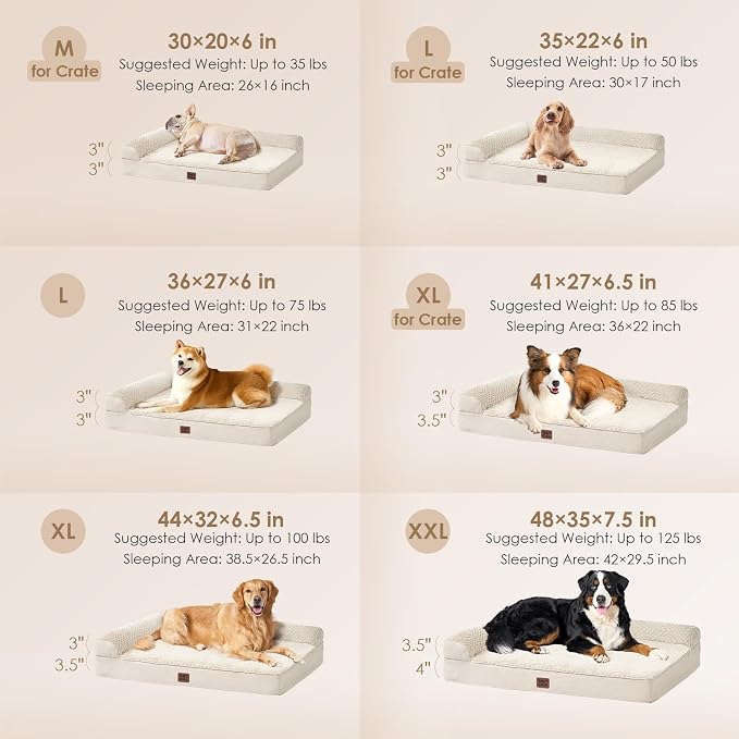 EHEYCIGA Orthopedic Dog Bed Medium Size, Memory Foam Dog Bed, Beige | Small Dog Sofa with Washable Removable Cover, Waterproof Pet Couch for Crate with Nonskid Bottom, 30x20x6