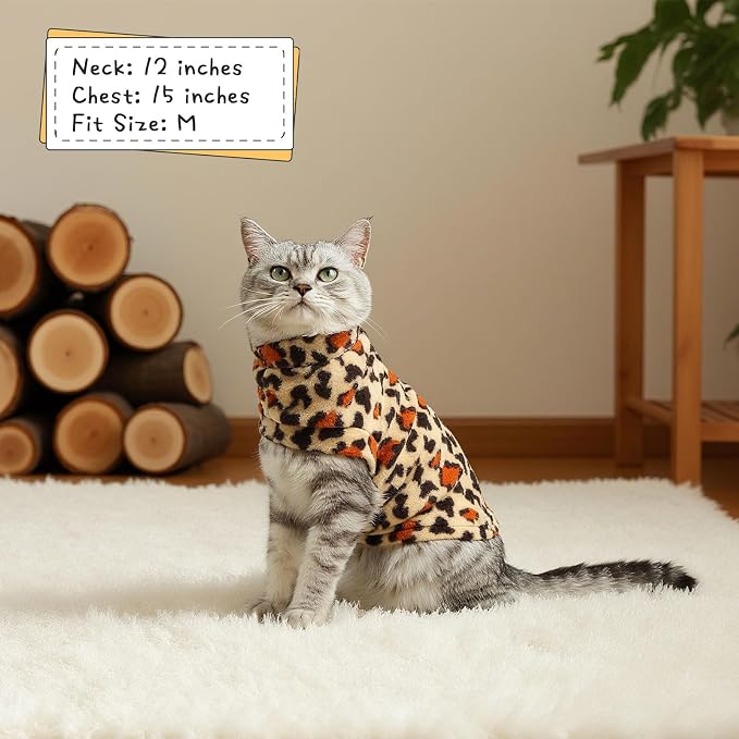 Cat Sweater Warm Fleece Pet Clothes for Cats Only | Soft Cat Vest Puppy Hoodie Coat, Fall Cold Winter Sweatshirt Pullover Clothing also for Small Dogs, Leopard Print S