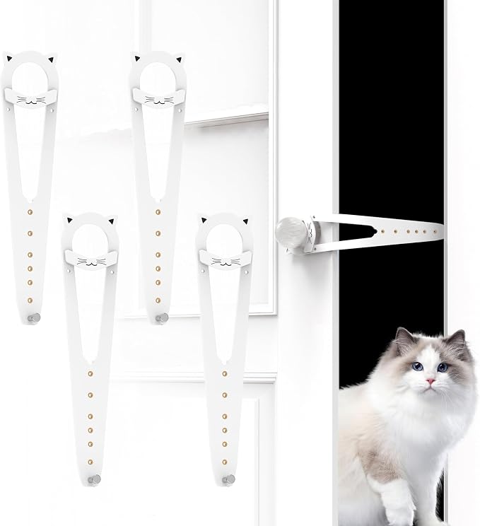Neobay Cat Door Latch with Stabilizer, 7 Sizes Adjustable Cat Door Holder Latch to Keep Dog Out of Litter Box, No-Drill Alternative of Pet Gates and Interior Pet Door, White, 4 Packs