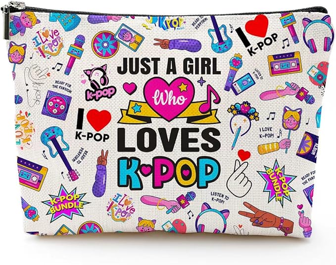 QualityLife K-Pop Makeup Bag K-Pop Music Movie Merch Just A Gi-rl Who Loves K-Pop Gift for Music Fan Kpop Team Gift