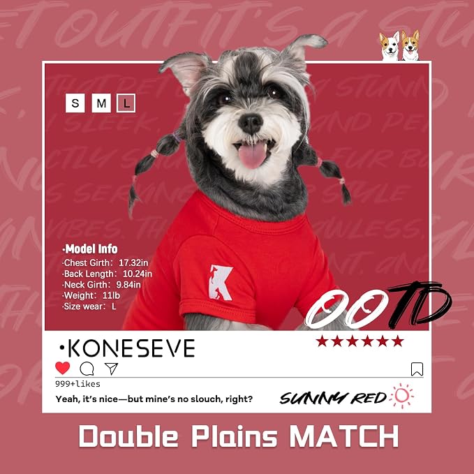 Koneseve Dog Shirts Breathable Cotton Stretchy - Sunny Red & Smoky Blue XL | 2-Pack Soft Basic T-Shirt for Small Dogs & Cats, Solid Plain Outfit for All Seasons, Easy Pull-On, Daily Wear & Outdoor Walks