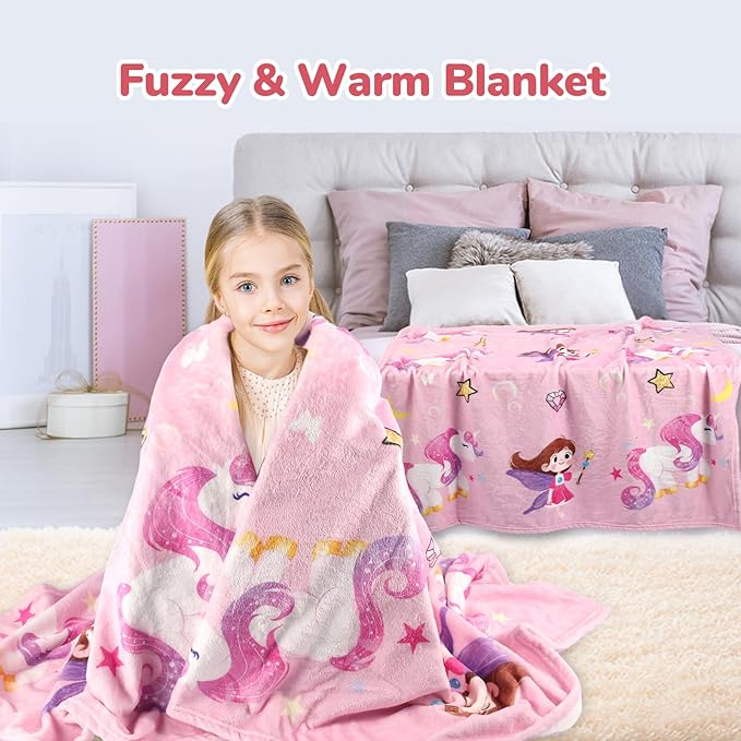 Get Well Soon Gift for Kids Girls, Feel Better Gifts for Kid, 12'' Get Well Soon Unicorn Plush Pillow & Soft Cozy Flannel Kids Throw Blanket, Unicorn Gifts Set for Girls, Kids Get Well Baskets