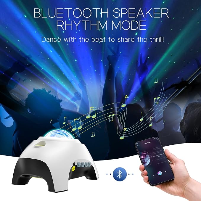 Northern Galaxy Light Aurora Projector with 33 Light Effects, Night Lights LED Star Projector for Bedroom Nebula Lamp, Remote Control, White Noises, Bluetooth Speaker for Parties White