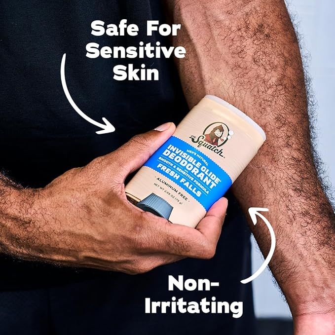 Dr. Squatch Invisible Glide Natural Men’s Deodorant – Smooth Glide, No Stains – Aluminum Free Deodorant Men – Safe for Sensitive Skin – Fresh Falls + Coconut Castaway, 2.65oz (2-Pack)