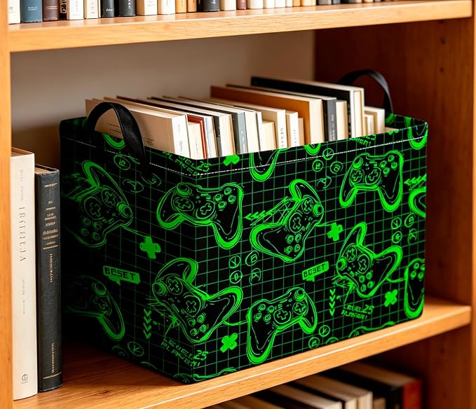 CLOCOR Rectangular Storage Basket Empty,Gift Basket,Waterproof Storage Bin,Room Decor(Fluorescent Green Game)