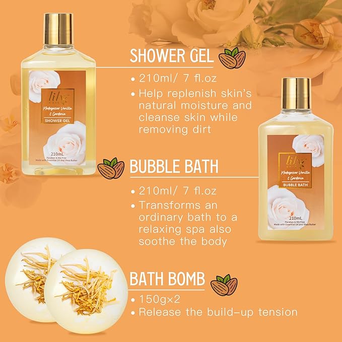 Mothers Day Gift Basket for Mom, Gifts for Women - 10-Piece Vanilla Bath and Body Gift Set for Women, Spa Gift Basket for Women, Spa Kit, Self Care Kit | Gifts for Valentines Day, Birthday, Christmas