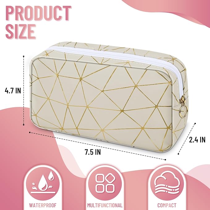 Tampon Holder for Purse Period Bag Waterproof Geometric PU Sanitary Napkin Storage Bag Portable Menstrual Cup Pad Pouch Cute Makeup Bag Feminine Gift Apricot Gold