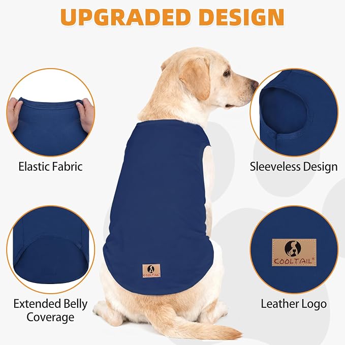 Boy Dog Clothes for Large Dogs, 2 Pack Cotton Summer Dog UV & Insect Protection T Shirts for Outdoor Hiking Camping, Anti-Hair Loss & Lightweight Pet Vest Tank Tops Apparel, Blue & Grey, L