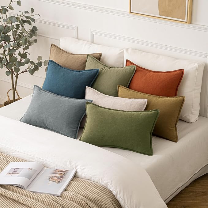MIULEE Decorative Linen Pillow Covers 20x20 Inch Blue | Boho Farmhouse Neutral Couch Throw Pillows for Bed, Pack of 2 Accent Coastal Modern Pillowcases, Sofa Livingroom Home Decor