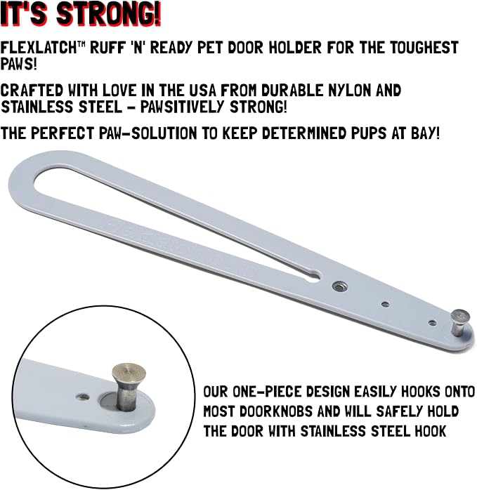 FlexLatch Cat Door Holder Latch - Cat Door Alternative Installs Fast Flex Latch Strap Let's Cats in and Keeps Dogs Out of Litter & Food. Safe Baby Proof One Piece Extra Easy, XL Gray