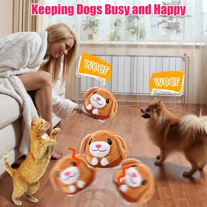 Interactive Plush Dog Toys, Interactive Puppy Toy Bouncing Rolling Dogs Ball Remote Control Dogs Toys with Music,Self Moving Pet Toy for Small/Medium/Large Bored Dog to Keep Them Busy