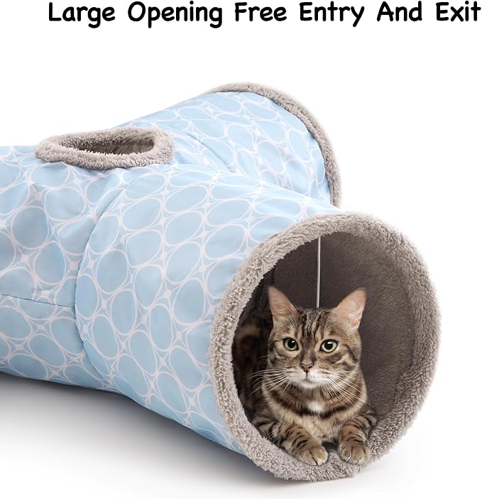 Tempcore Cat Tunnel, 3-Way Collapsible Toy for Indoor Cats, Geometry Blue