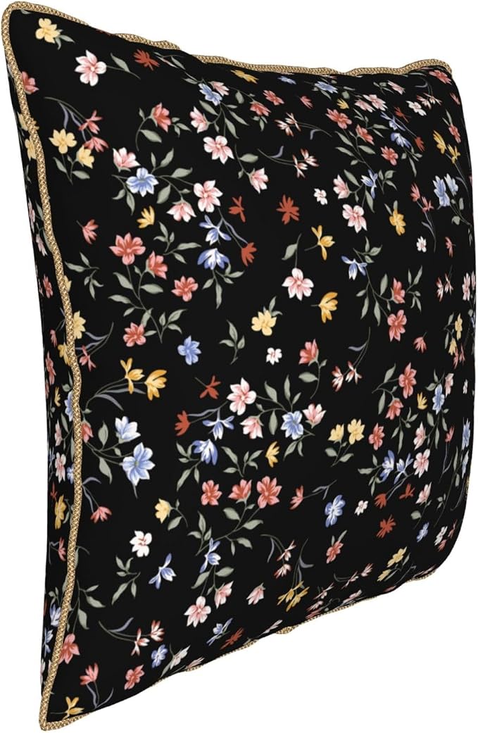 Black Floral Velvet Pillow Covers 16x16 Inch Vintage Colorful Wildflower Throw Pillows For Couch Farmhouse Cushion Covers Pillowcase Spring Summer Plant Pillow Cases For Sofa Bed Outdoor Decor