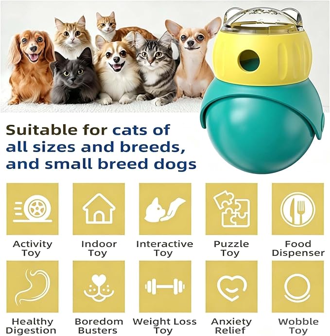 Cat Puzzle Feeder, Interactive Cat Dog Toys,Treat Dispenser(Yellow+Green)