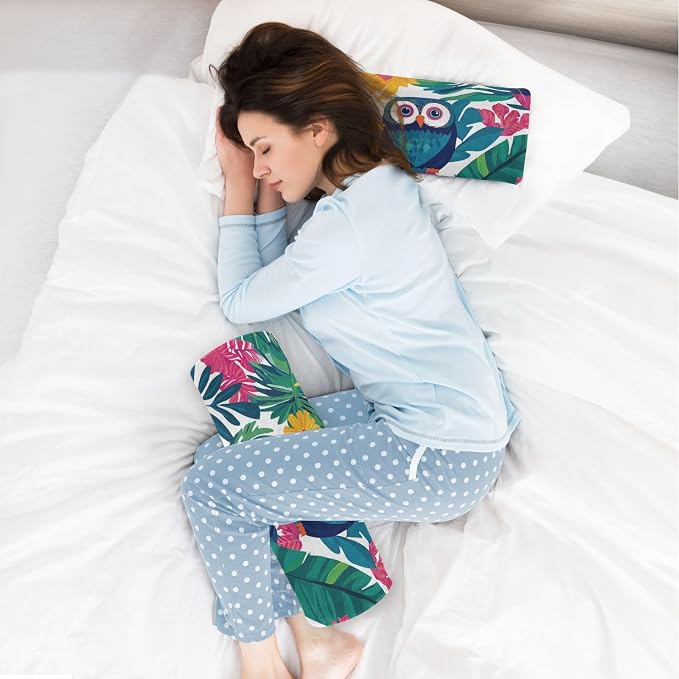 Triopcal Leaves Owls Pattern Neck Roll Pillow Bolster Round Health Memory Foam Long Cervical Cylinder Pillows with Removable Washable Cover for Body Bed Legs Back Yoga