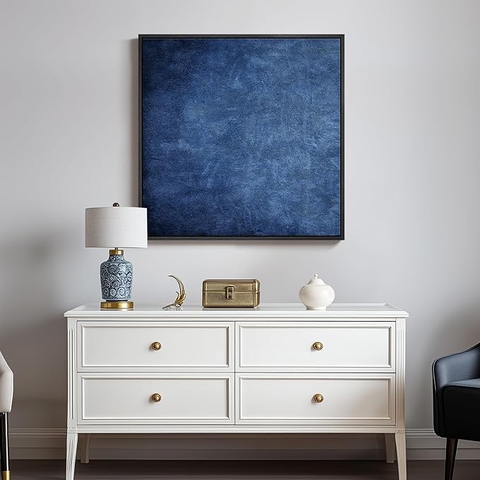 Large Framed Modern Navy Blue Abstract Wall Art for Living Room, 30x30 Inch | Navy blue, Canvas prints, Abstract pictures, Minimalist artwork, Square Paintings, Dining room decor, Bedroom wall decor