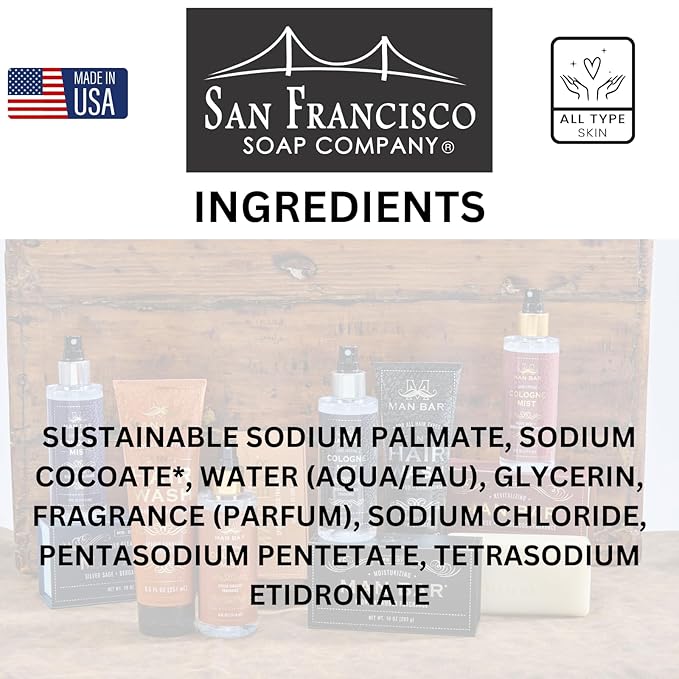San Francisco Soap Co Man Bar Minis 4-Piece Gift Set - No Harmful Chemicals - Good for All Skin Types - Made in the USA