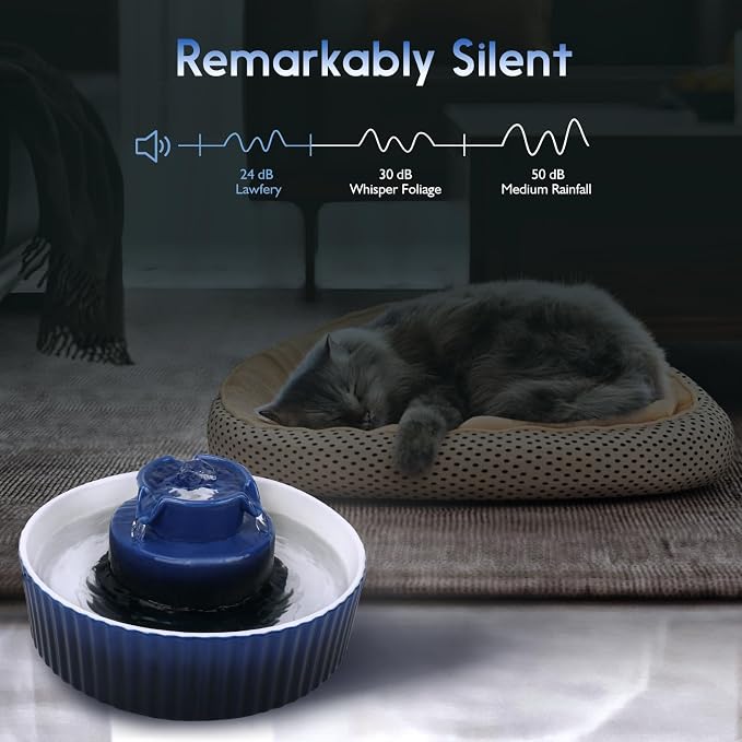 Lawfery Ceramic Cat Water Fountain, 2.1L/71oz Cupcake Pet Fountain | 3 Carbon Filters, 2 Quiet Pumps, Heavy Ceramic Body, and 360° Drinking Area, Drinking Bowl for Indoor Cats and Small Dogs