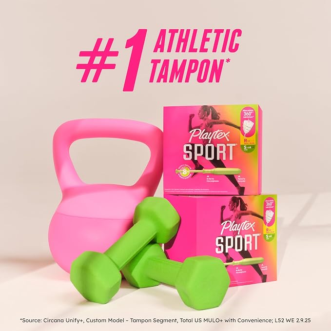 Playtex Sport Tampons, Super Plus Absorbency, Fragrance-Free | 360 Leak Defense | 36 Count, Pack of 12