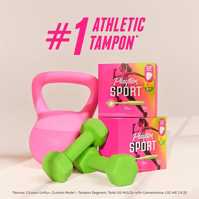 Playtex Sport Odor Shield Tampons Regular Absorbency, Unscented - 32ct | Regular Tampons for Women, Feminine Care, Playtex Tampon with 360 Leak Defense and Odor Control