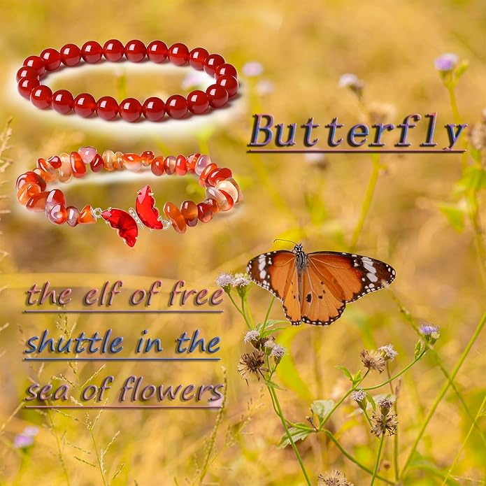 DUQGUHO 2Pcs Butterfly Bracelets for Women Healing Crystals Bracelets for Women Natural Gemstone Bead Bracelet Cute Butterfly Charm Bracelet Stretch 8mm Crystal Jewelry Gifts for Women