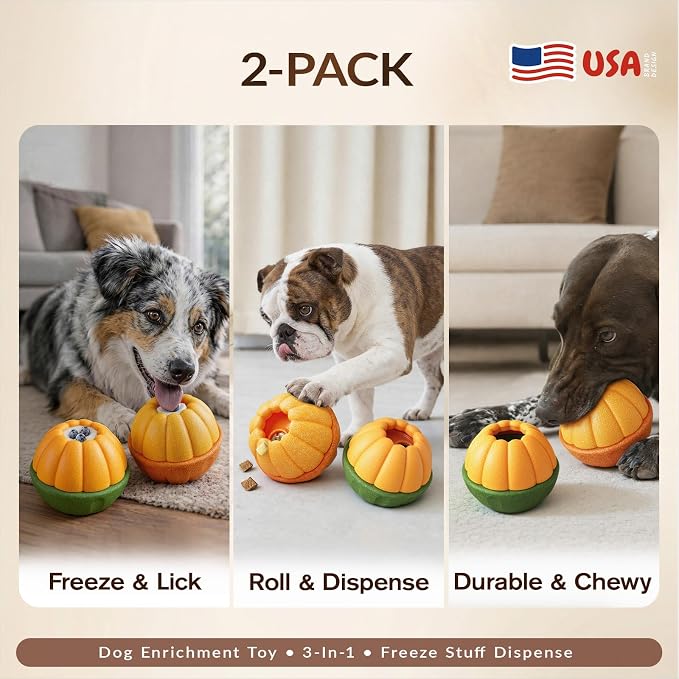 KADTC 2 Pack, 3-in-1 Frozen Treat Dog Toy, Kibble Dispenser Ball, Chew Toy