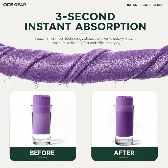 2 Pack Microfiber Travel Towel, Soft Lightweight Quick Dry Towel, Super Absorbent Compact Travel & Sports & Beach Towels for Camping, Backpack, Gym, Swimming, Yoga, Hiking (Purple, Small + Medium)