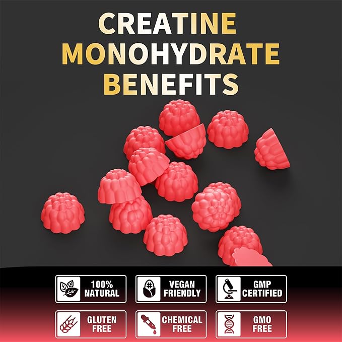 Nutravita Creatine Monohydrate Gummies for Men & Women-5g of Creatine Monohydrate per Serving - Sugar Free,Vegan, Cranberry Flavor, 120 Count